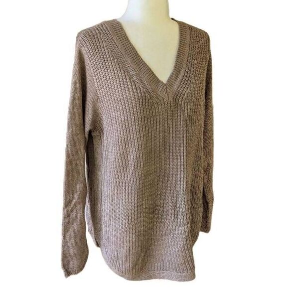 RD Style Josselyn V-Neck Pullover Sweater Brown Taupe Size L Relaxed Casual Fit - Picture 4 of 10